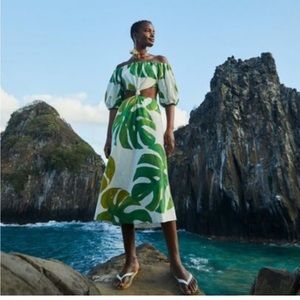Farm Rio Monstera Midi cut out dress